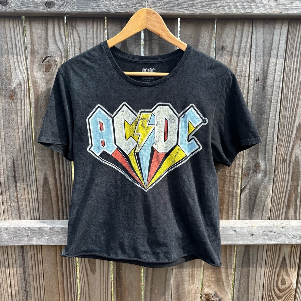 ACDC Womens Black Short Sleeve LOGO Tee Shirt Size Medium